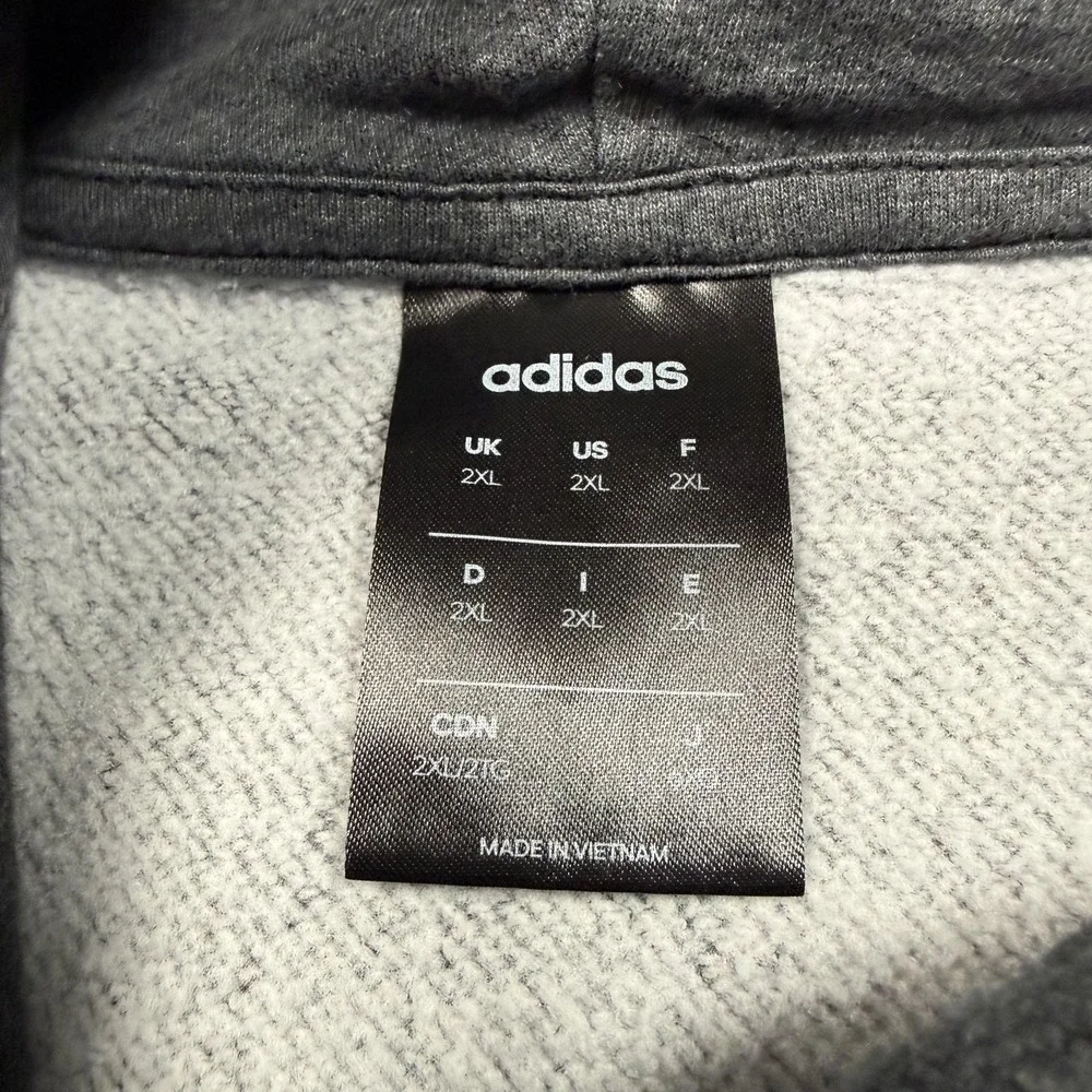 Adidas Hoodie Mens 2XL Gray Pullover Fleece 3 Stripes Logo Sweatshirt‎ Athletic
